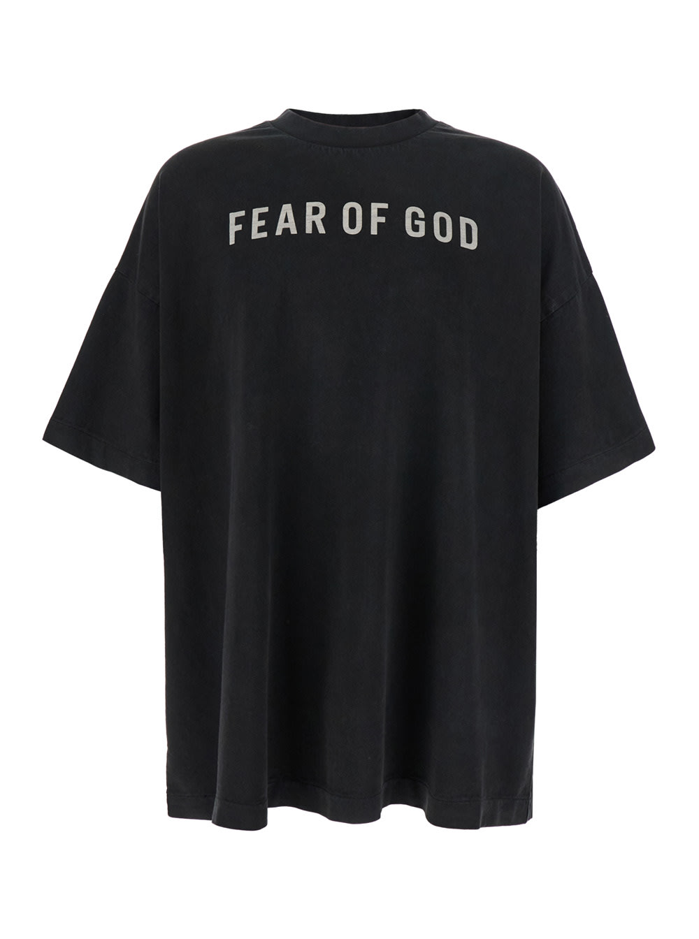 Shop Fear Of God Greyt-shirt With Contrasting Front Logo Print In Cotton Man