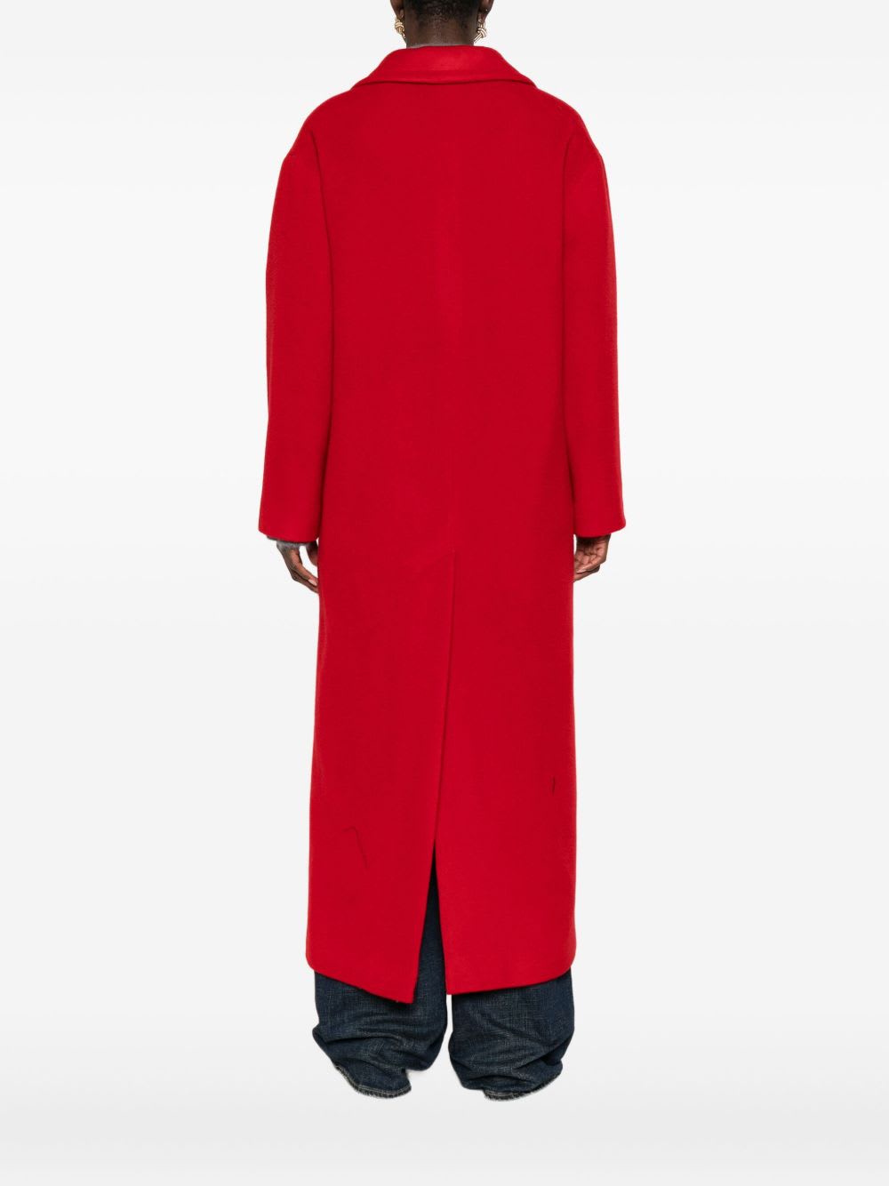 Tagliatore Long Wool Coat With Notched Lapels And Flap Pockets In Red
