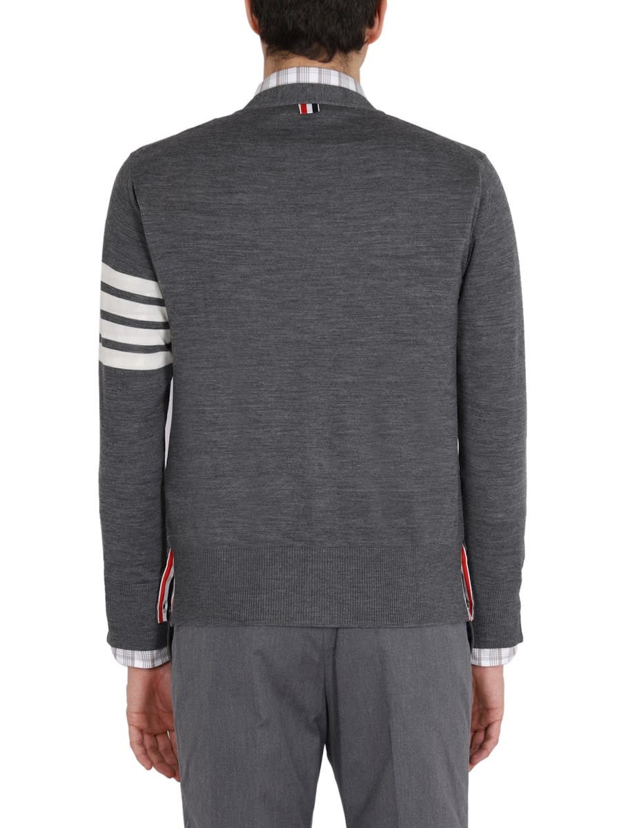 Shop Thom Browne Cardigan With Inlay 4bar In Grey