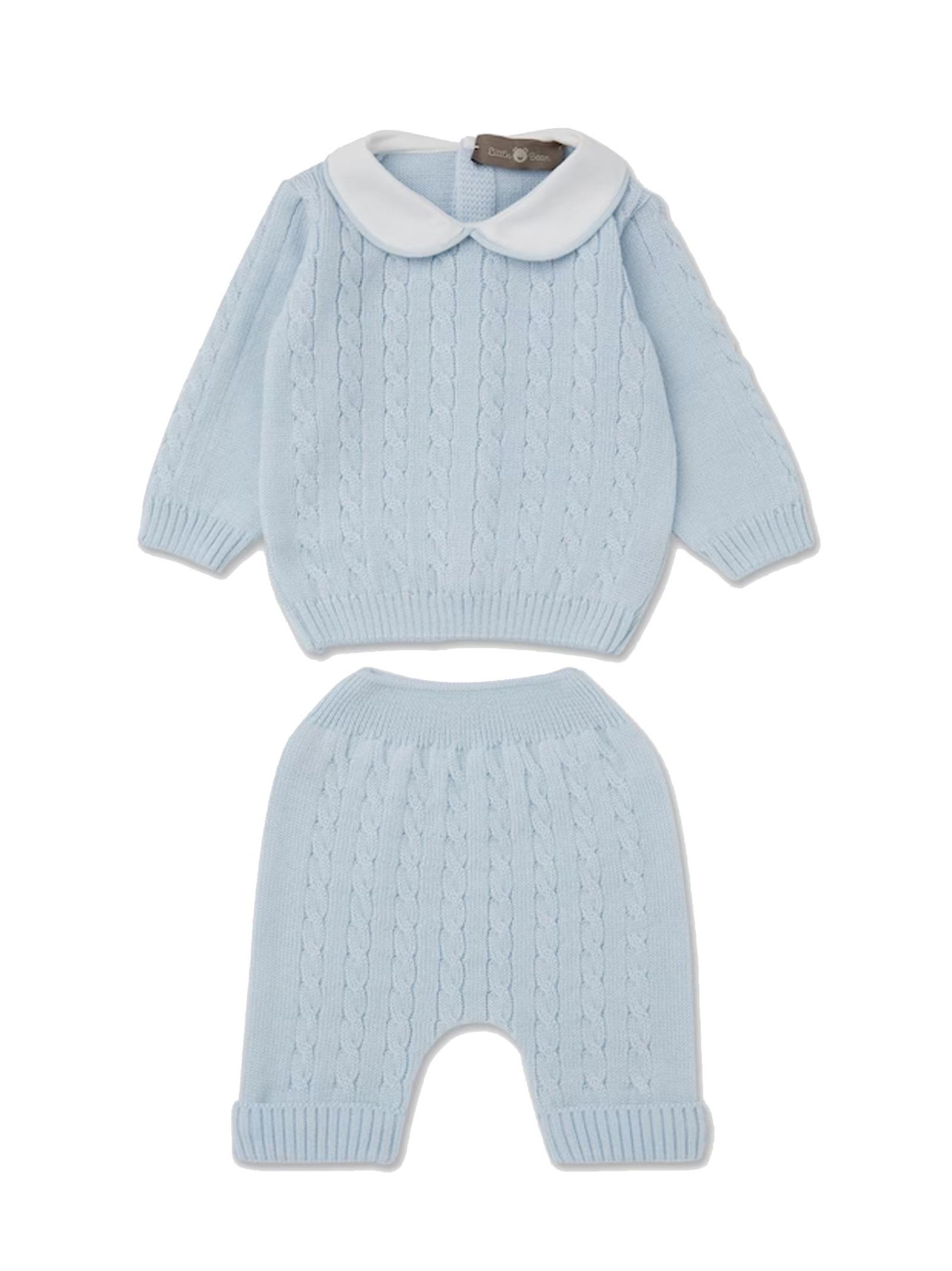 Shop Little Bear Blue Wool Baby Suit In Cielo