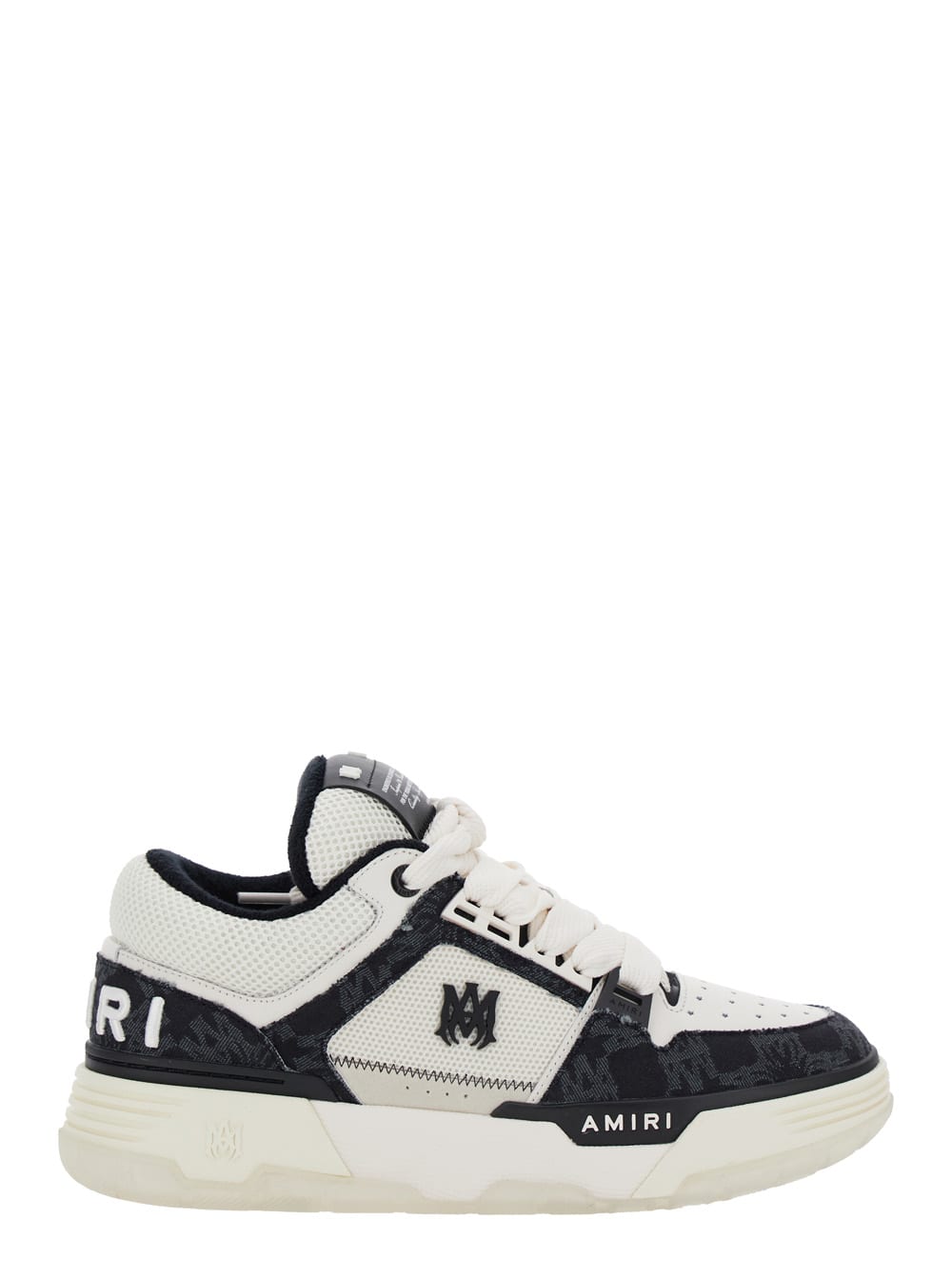 ma-1 Black And White Low Top Sneaker With All-over Printed Logo In Tech Fabric And Leather Man