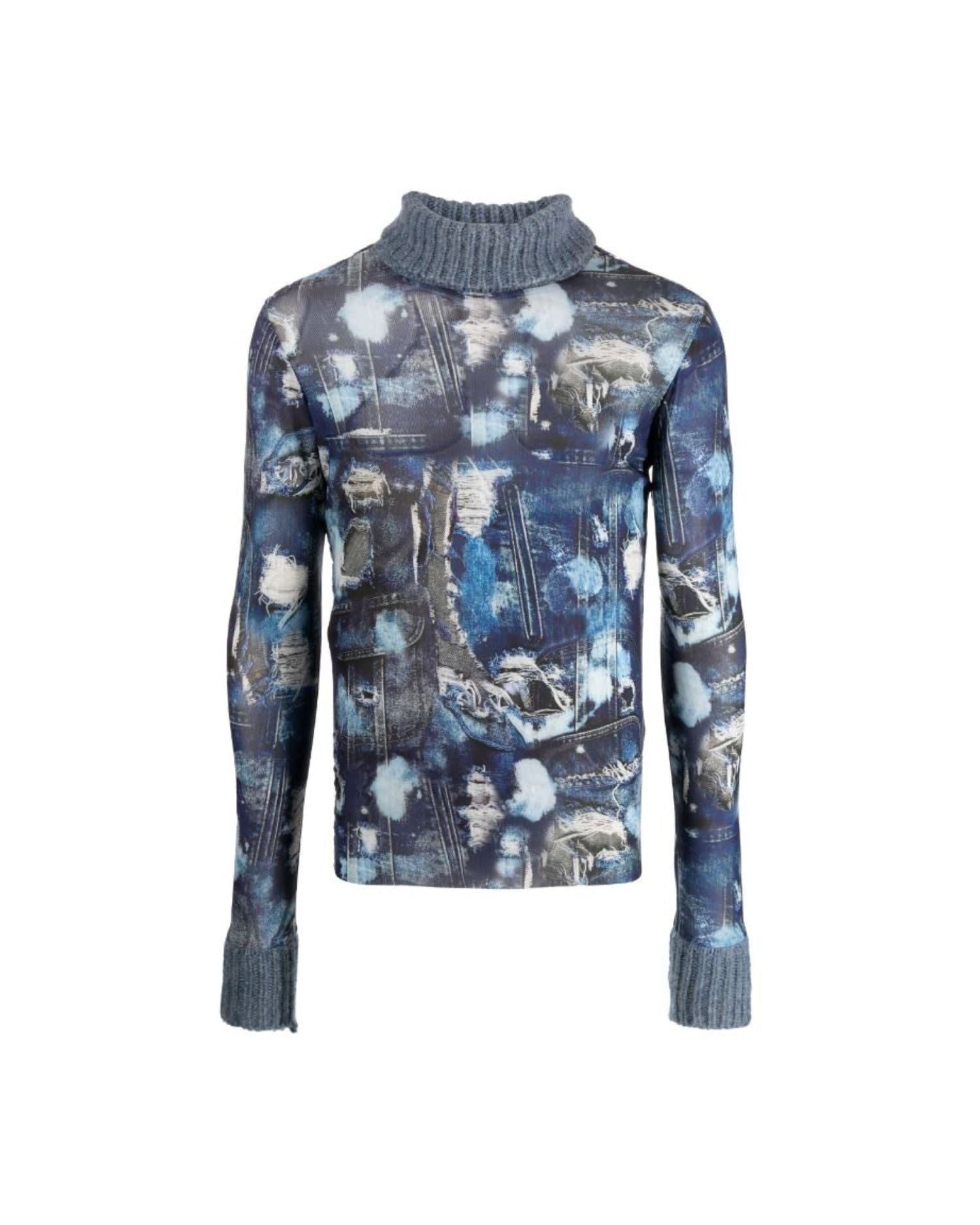 Turtleneck With Long Sleeves In Iconic Runway Denim-effect Pattern.