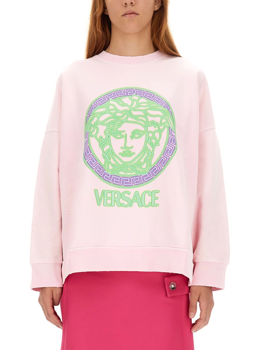 Shop Versace Sweatshirt With Medusa Logo In Pink