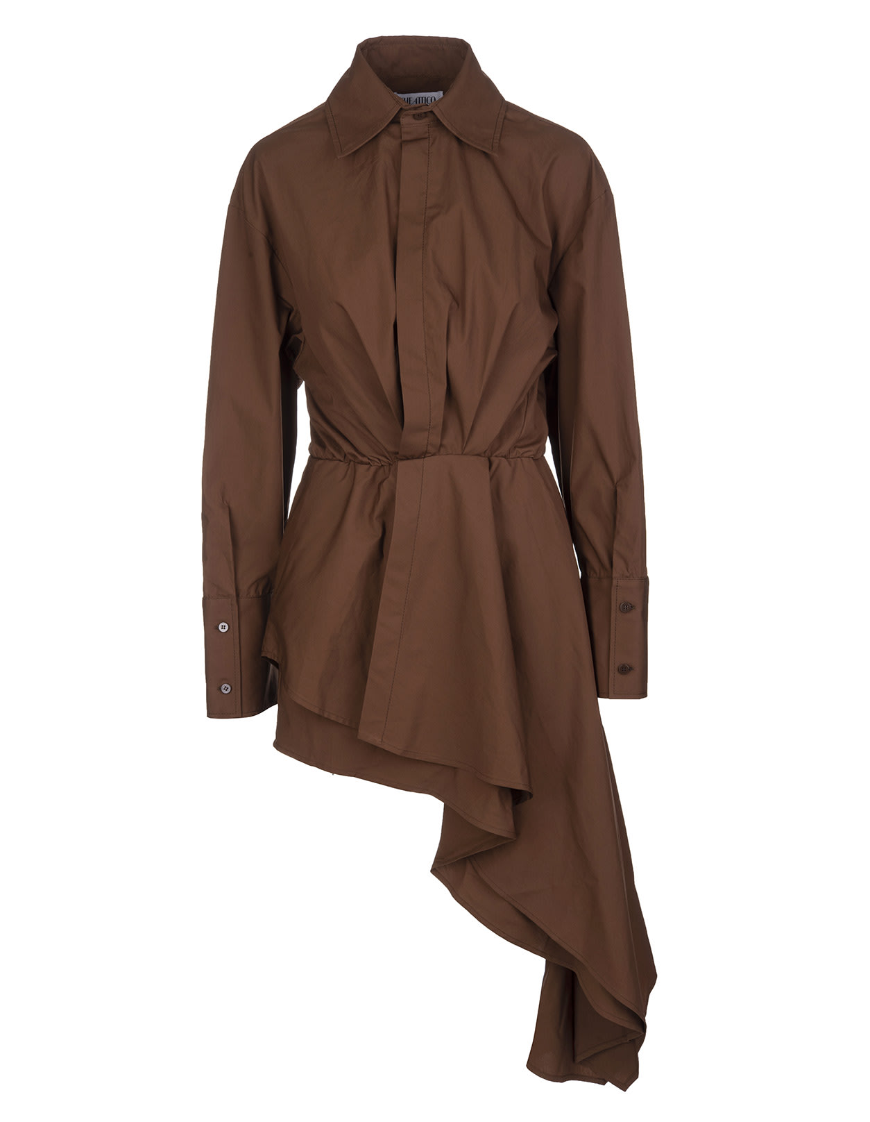 The Attico Brown Short Asymmetrical Shirt Dress