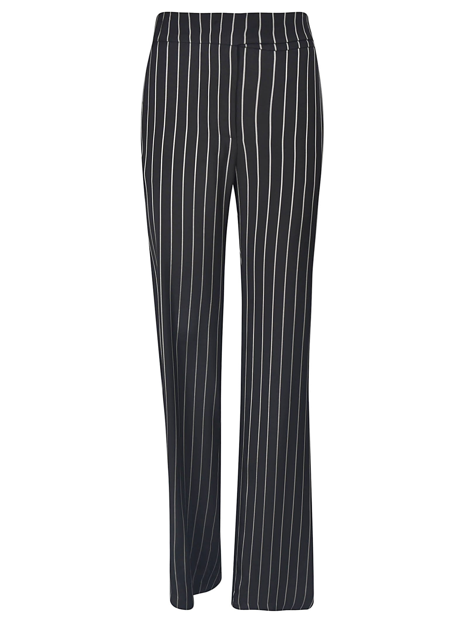 black and white pinstripe trousers