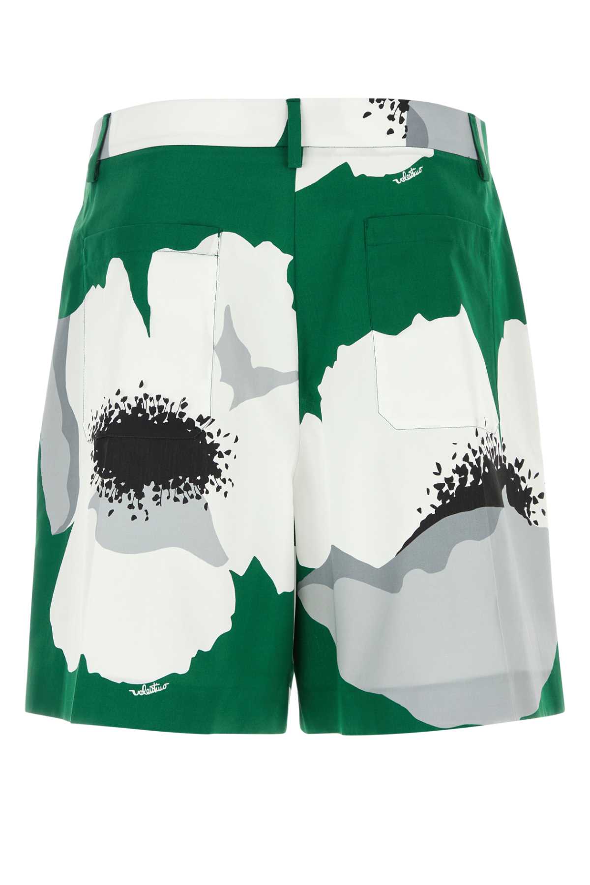Valentino Printed Cotton Bermuda Shorts In Smeraldogrigio