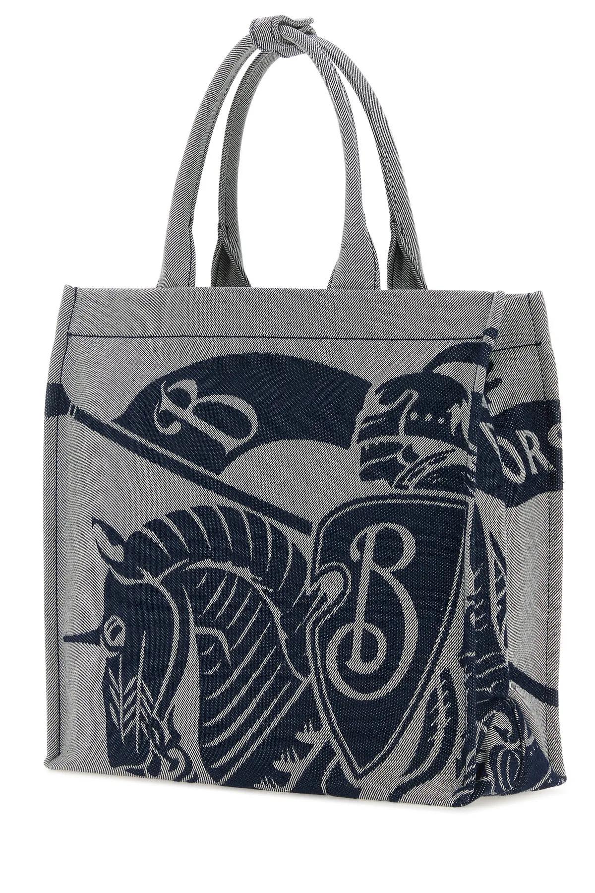 Shop Burberry Embroidered Canvas Shopping Bag In Navy
