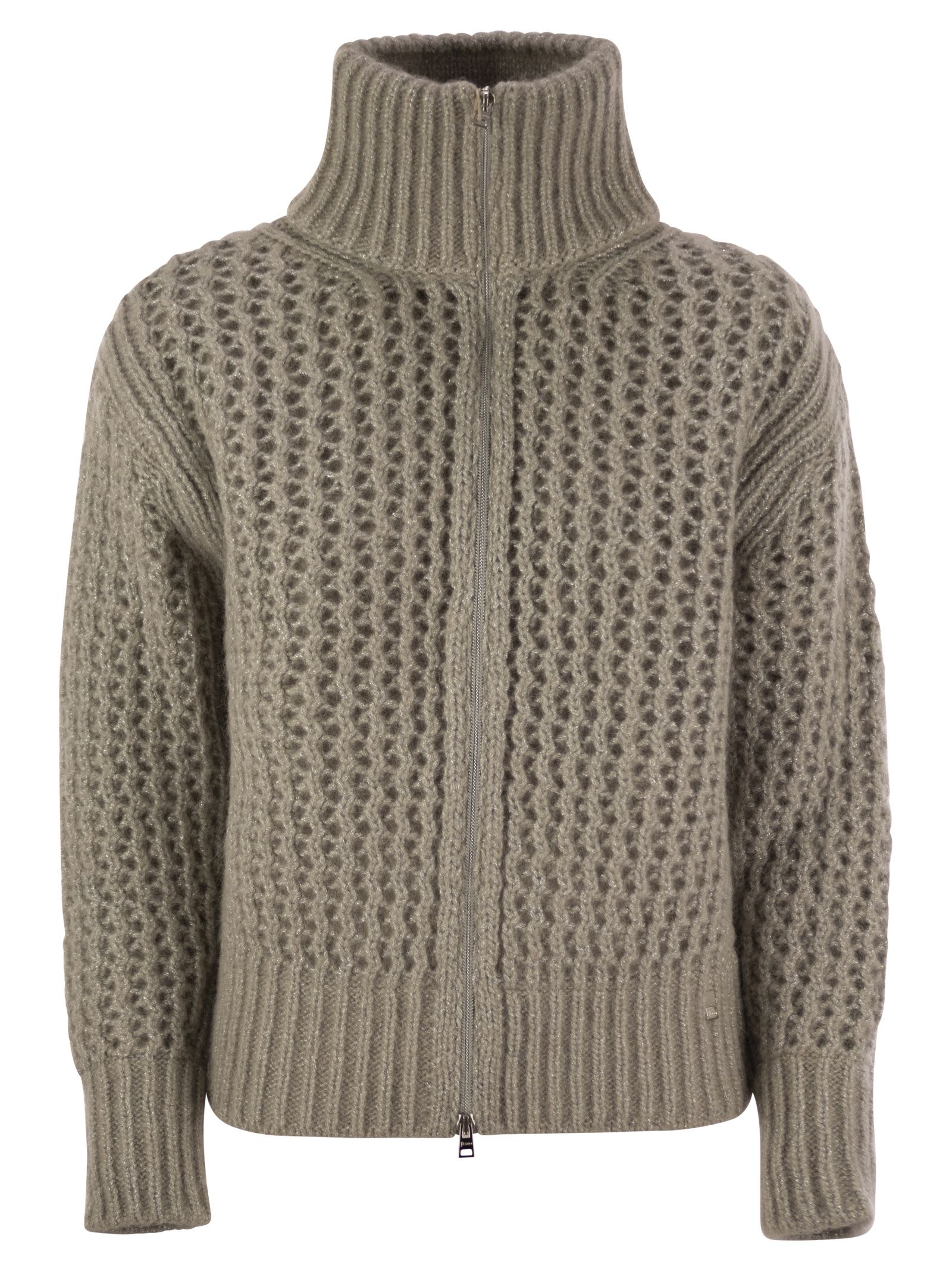 Shop Herno Cardigan In Alpaca And Wool Yarn In Beige