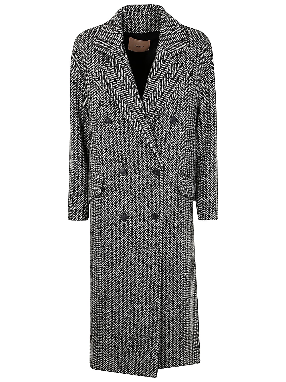 Shop Twinset Stripes Coat In Snow Black