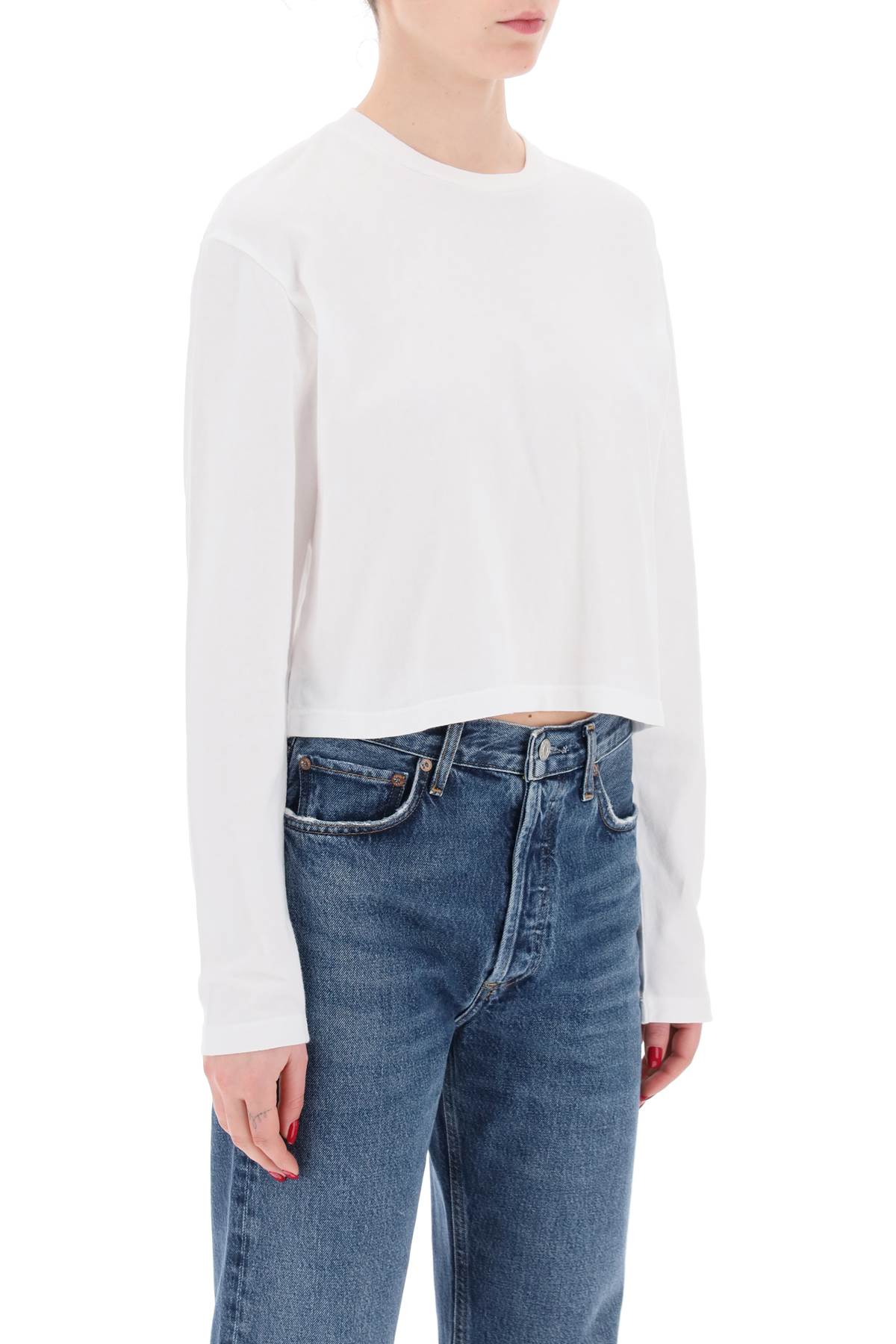 Shop Agolde Cropped Long-sleeved Mason T In White (white)