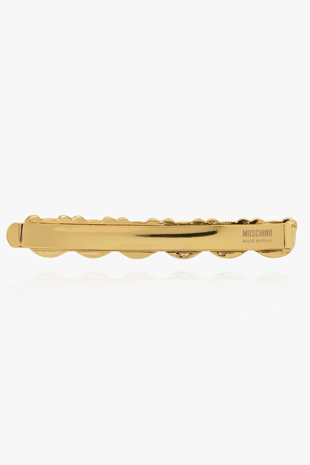 Shop Moschino Hair Slide With Logo In Gold