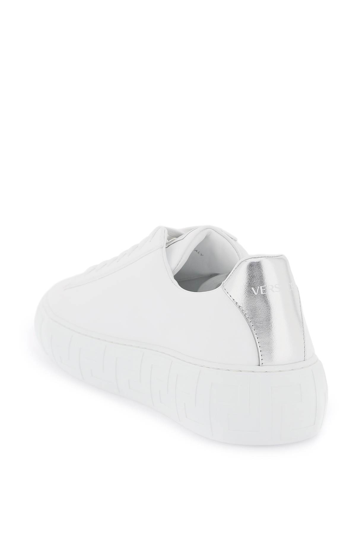 Shop Versace Greca Sneakers With Logo In White Silver (white)