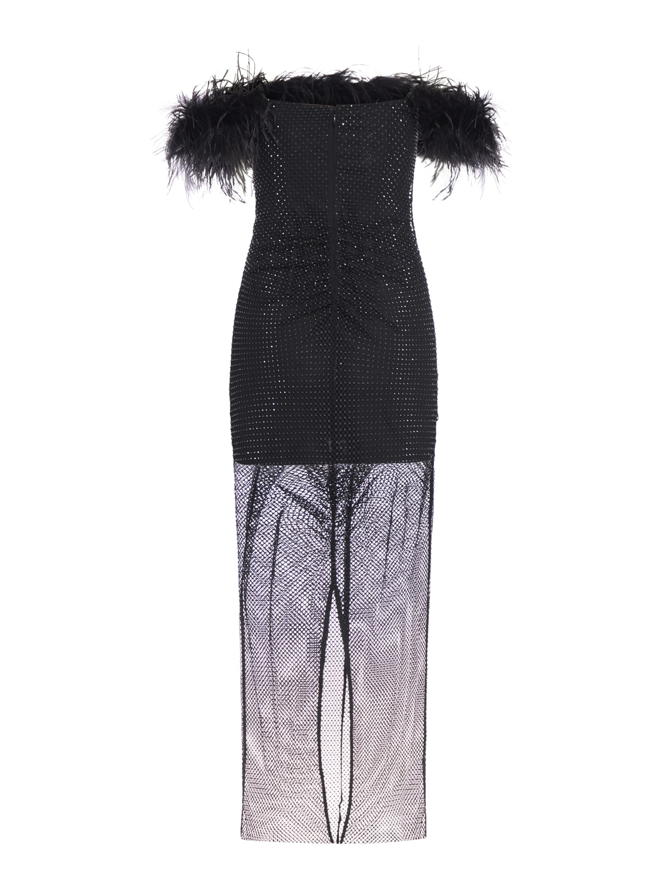 Shop Self-portrait Black Rhinestone Feather Midi Dress