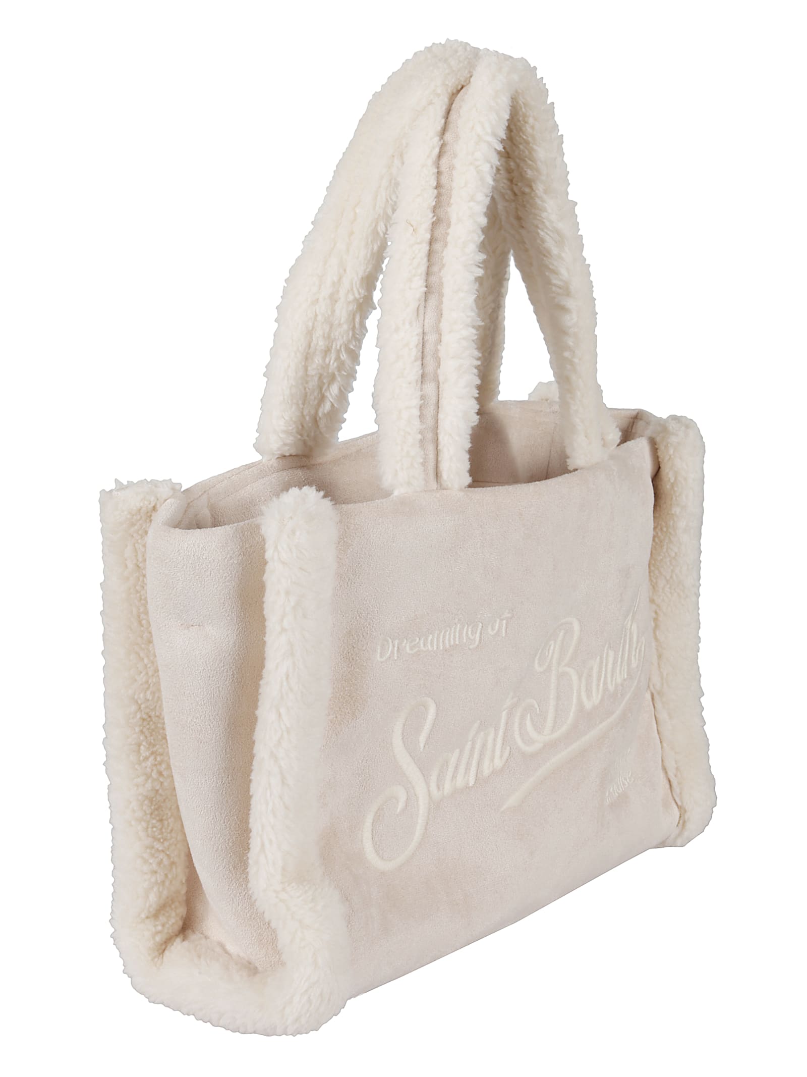 Mc2 Saint Barth Colette Tote Bag With Faux Fur Trim In White