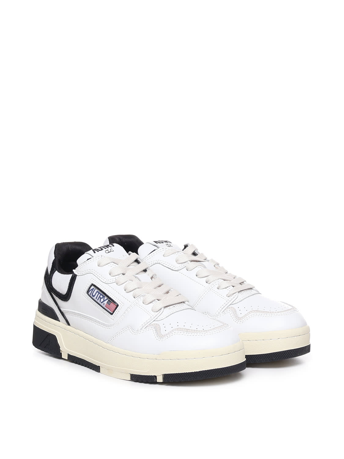 Autry White Low Top Sneakers With Black Details And Logo Patch In Leather And Suede Man In White