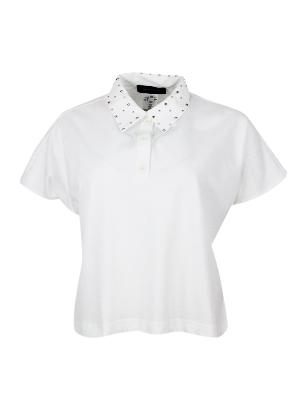 Shop Fabiana Filippi 3-button Short-sleeved Cotton Jersey Polo Shirt Embellished With Studs On The Collar In White