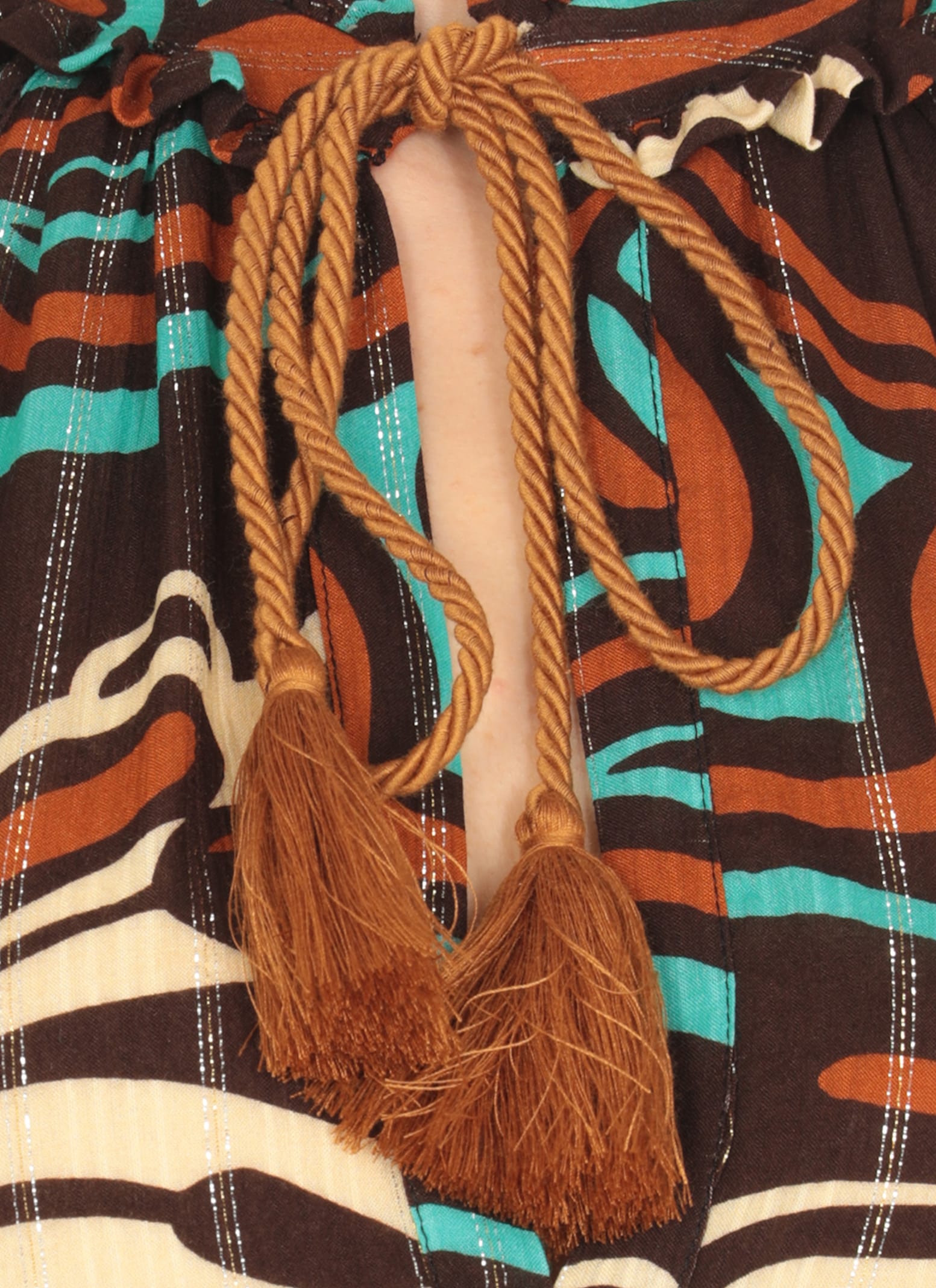 Miss Bikini V-neck Brown Viscose Caftan With Lurex Accents