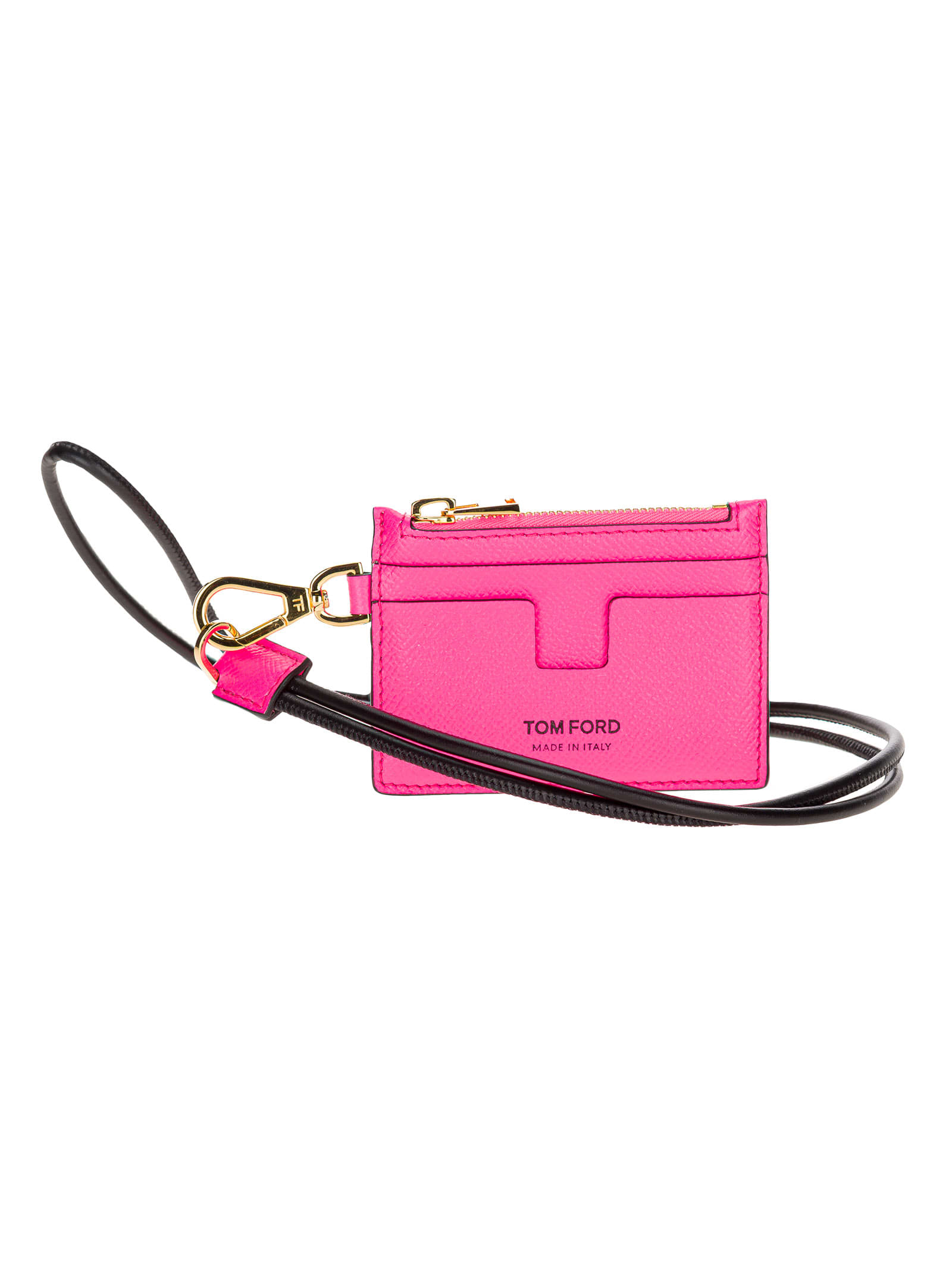 Tom Ford Leather Cardholder With Strap In Fluo Fucsia