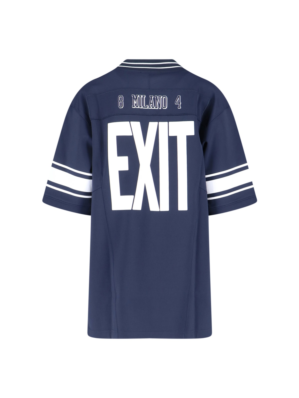 Dolce & Gabbana Number Print Short Sleeve Top With Striped Collar In Blue