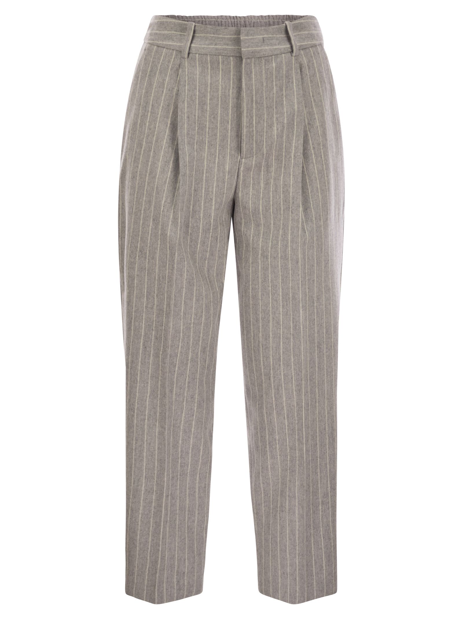 Shop Pt Torino Daisy - Wool And Cashmere Pinstripe Pants In Grey