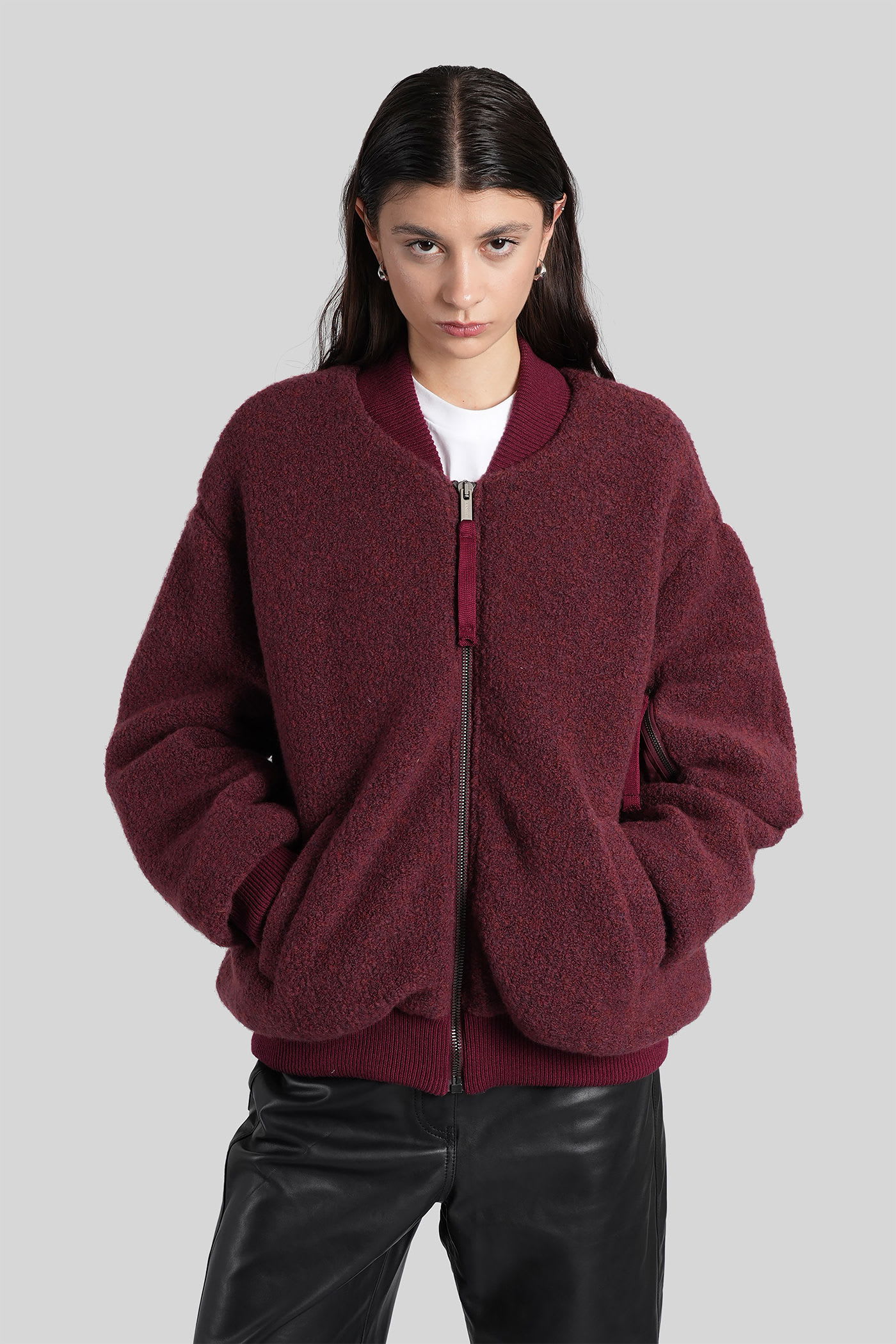 Laneus Bomber Jacket In Bordeaux Wool In Burgundy