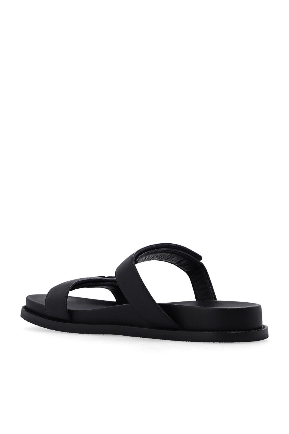 Emporio Armani Leather Slides With Logo In Black