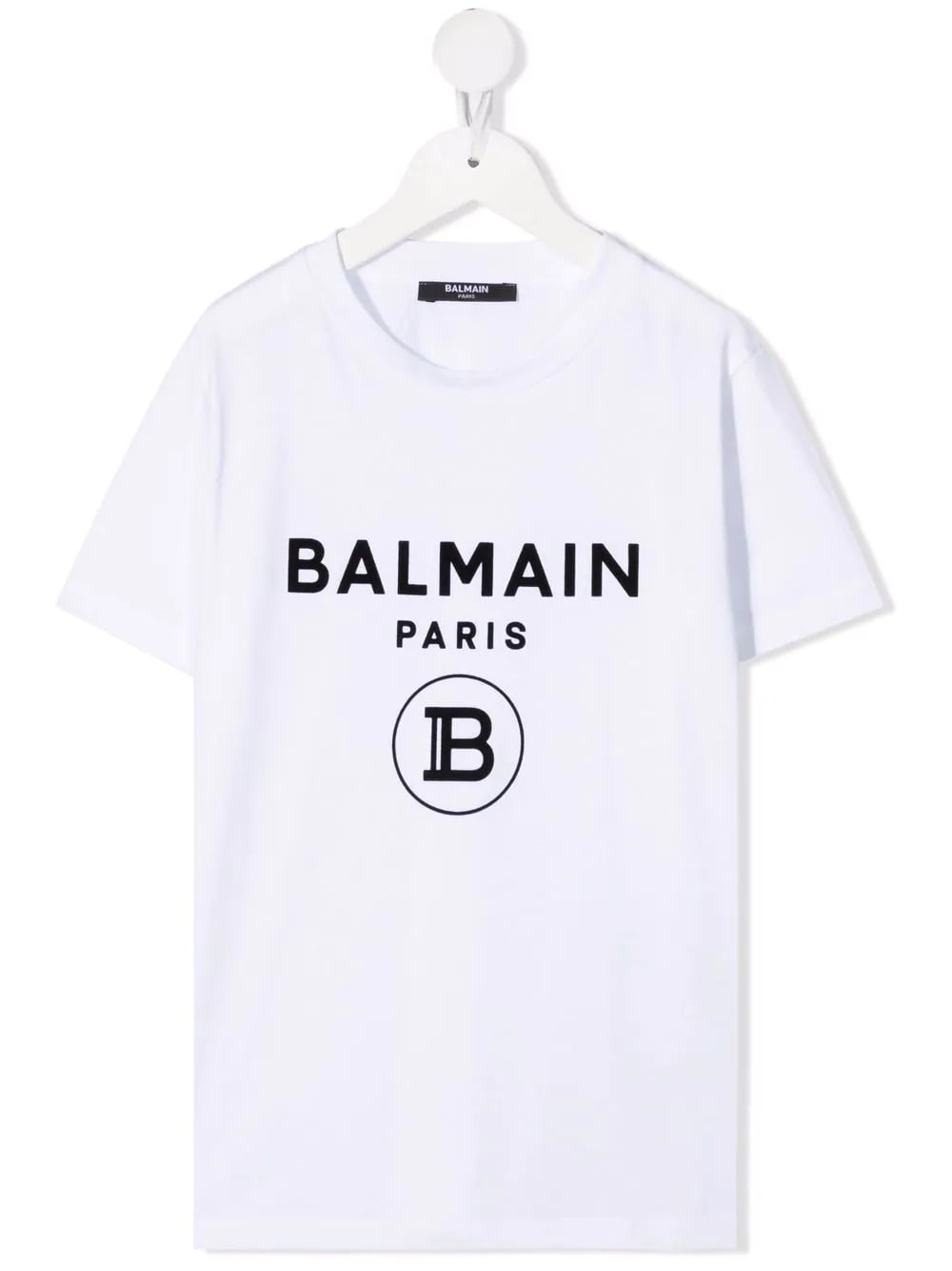 Balmain Kids White T-shirt With B Logo In Black Velvet