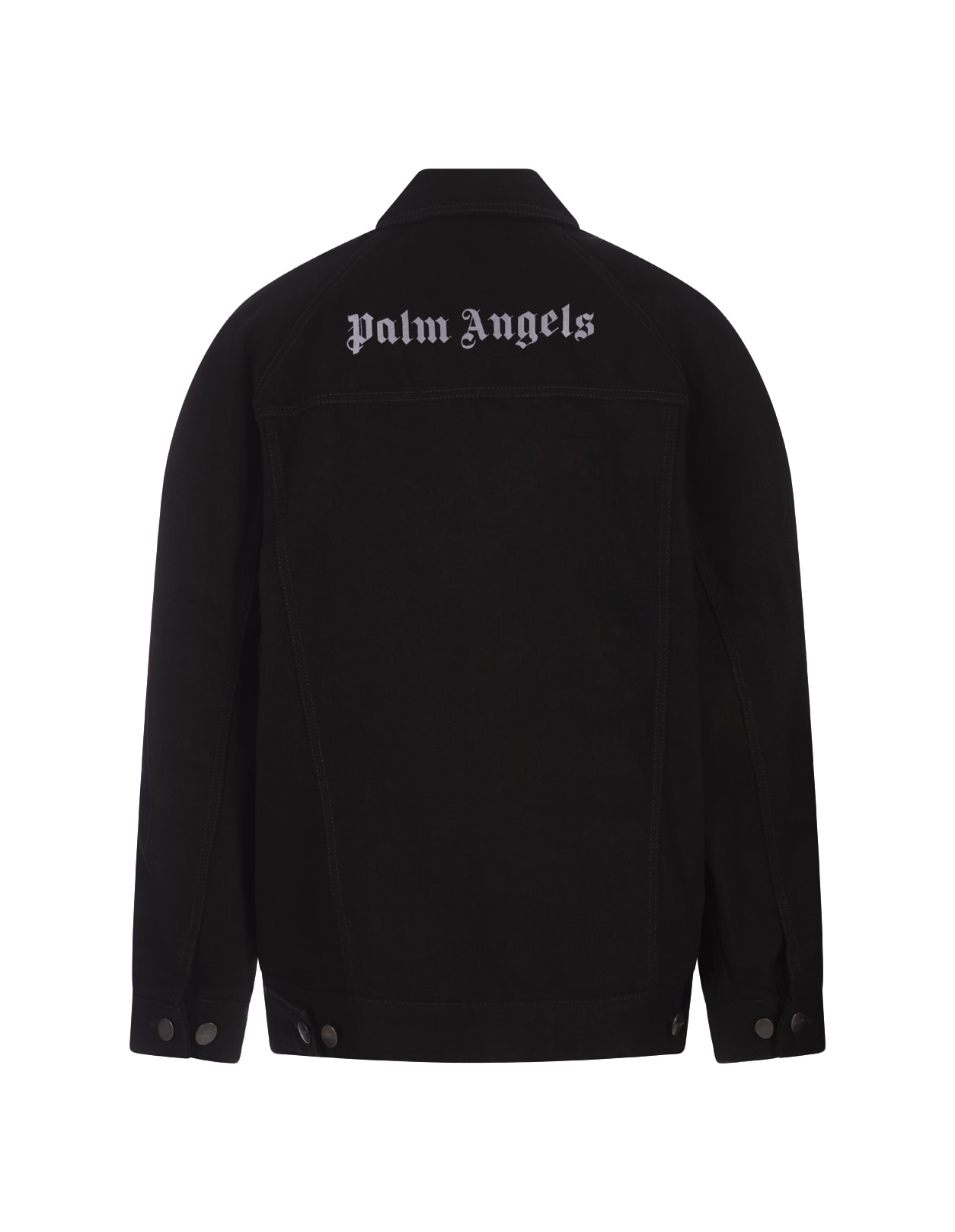 Shop Palm Angels Black Denim Jacket With Logo