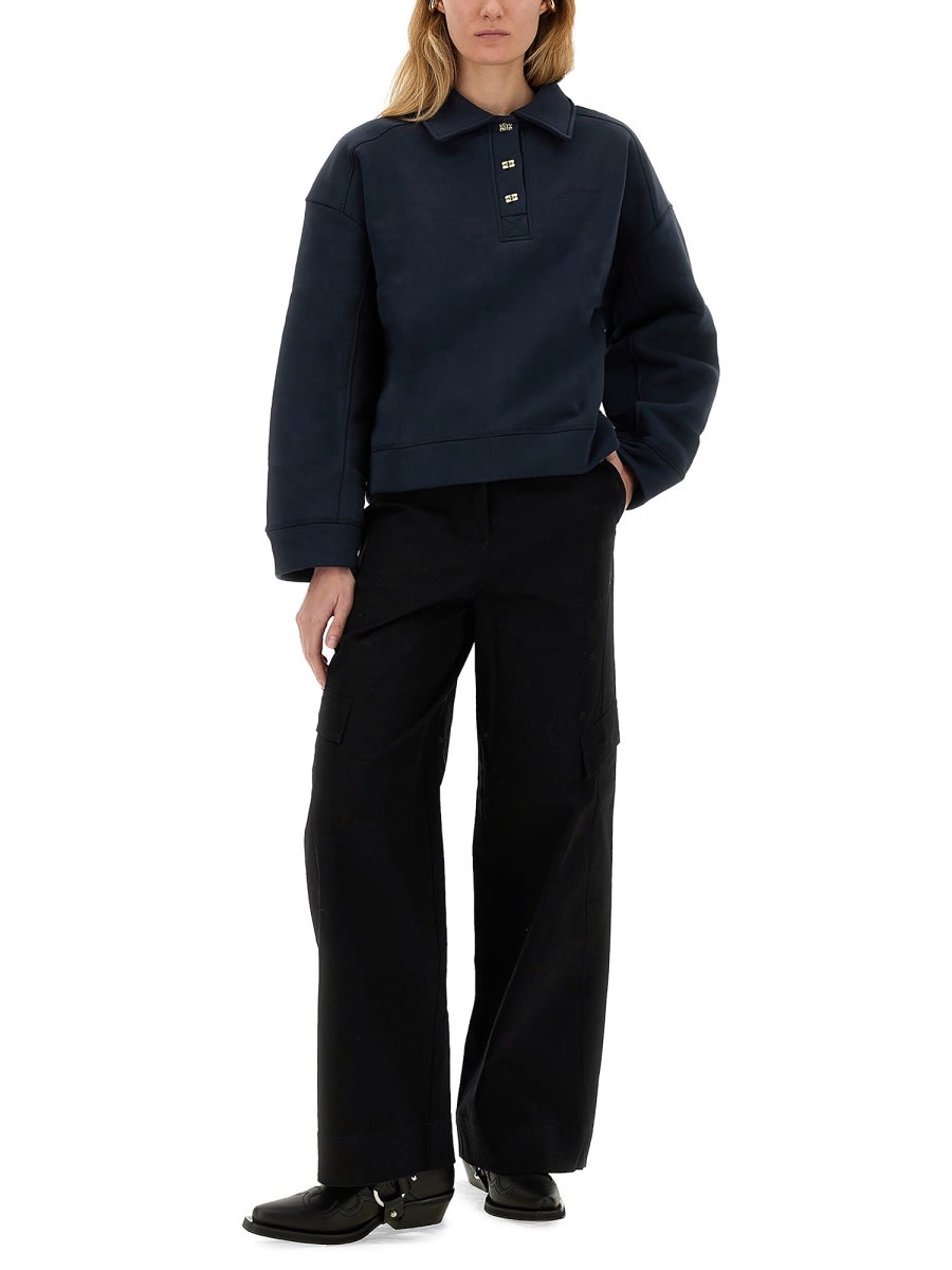 Ganni Heavy Fleece Drop Shoulder Polo Shirt In Blue