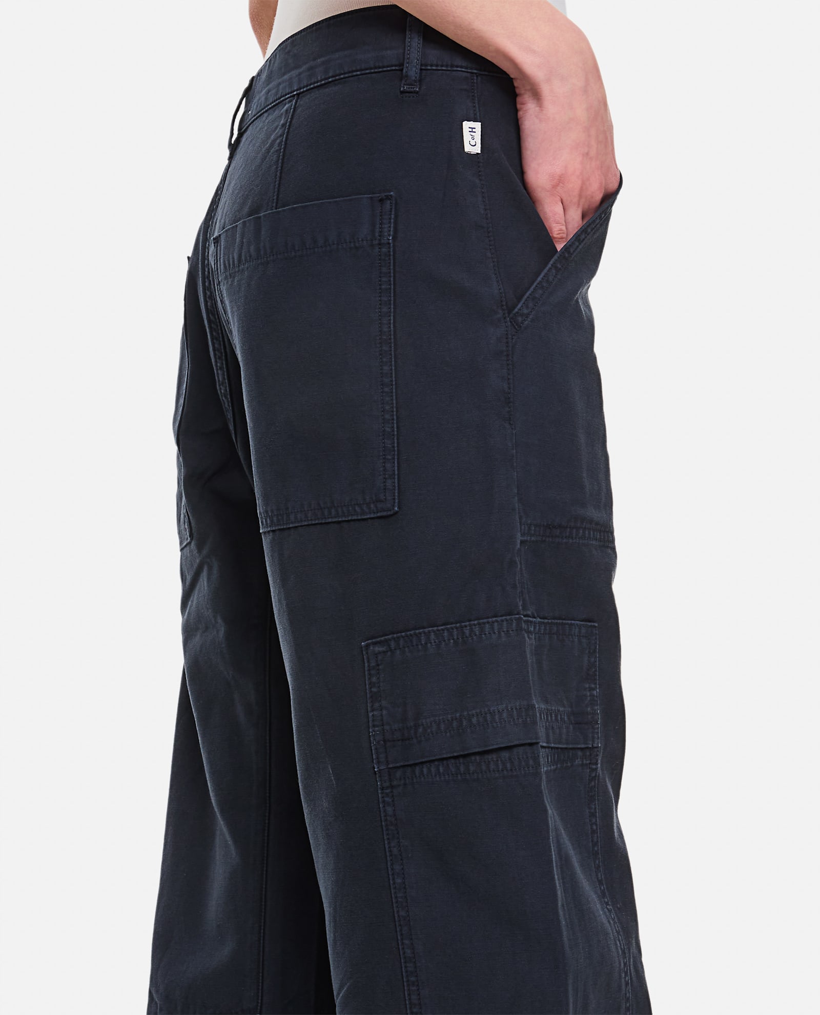 Citizen Of Humanity Citizens Of Humanity Womens Washed Black Marcelle Cargo-pocket Wide-leg Cotton Trousers In Blue