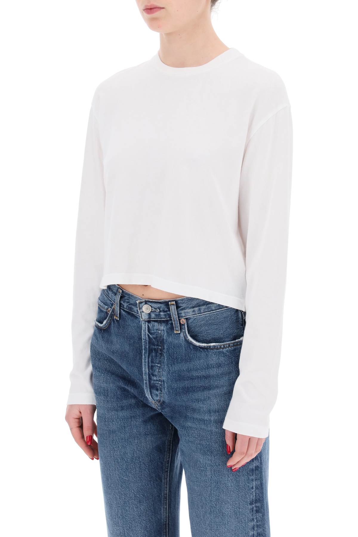 Shop Agolde Cropped Long-sleeved Mason T In White (white)