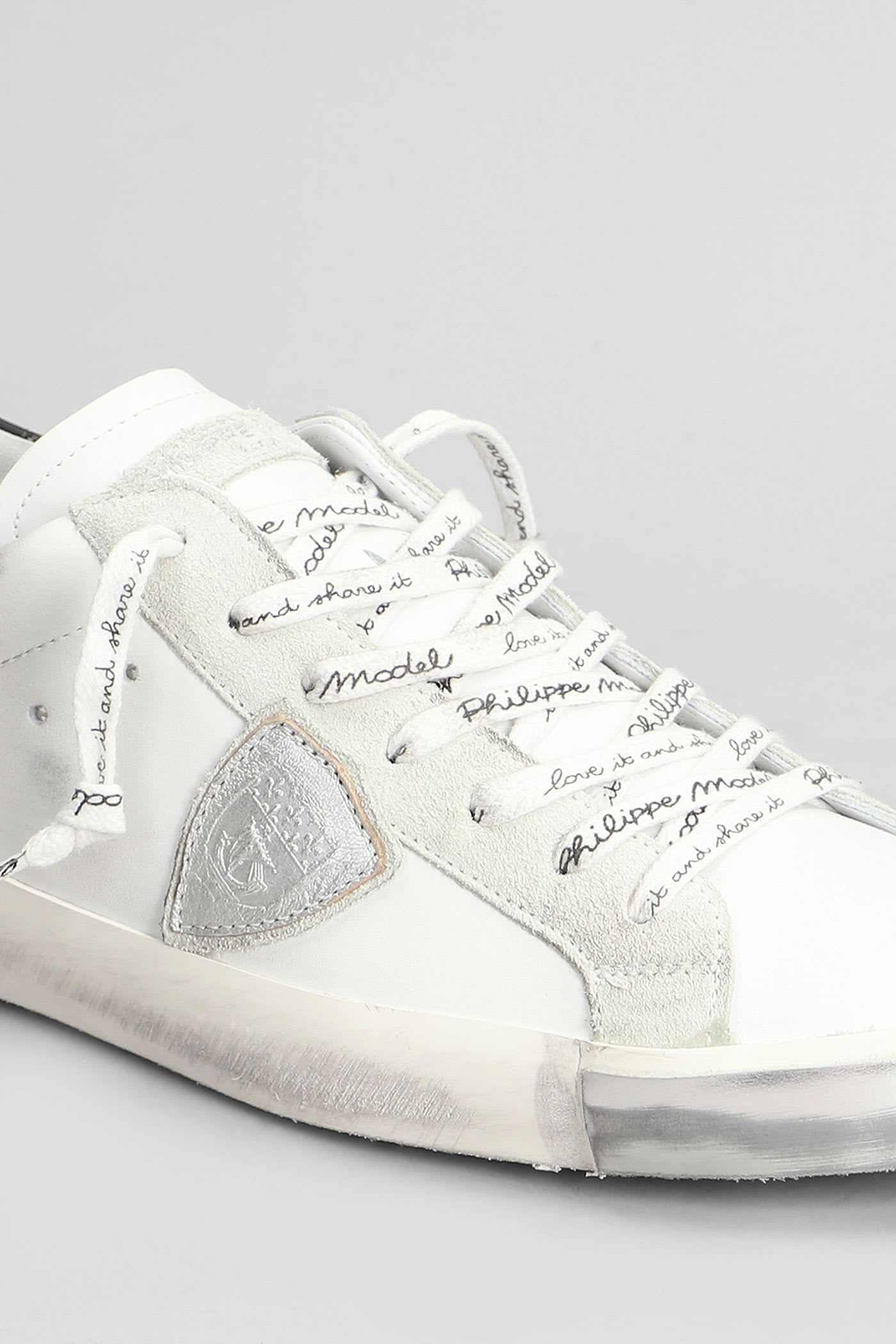 Philippe Model Prsx Low Sneakers In White Suede And Leather In White
