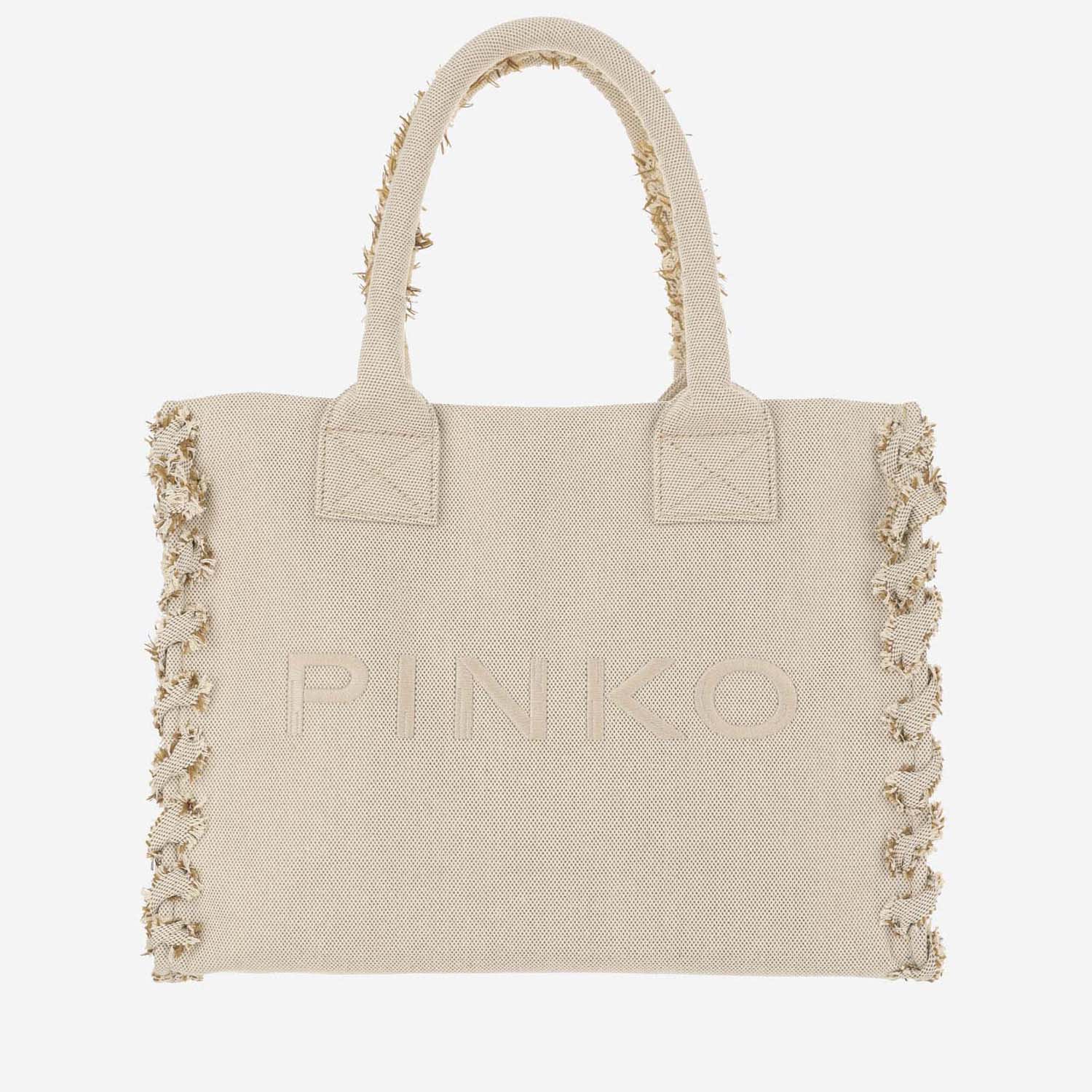 Pinko Cotton Tote Bag With Logo In Brown
