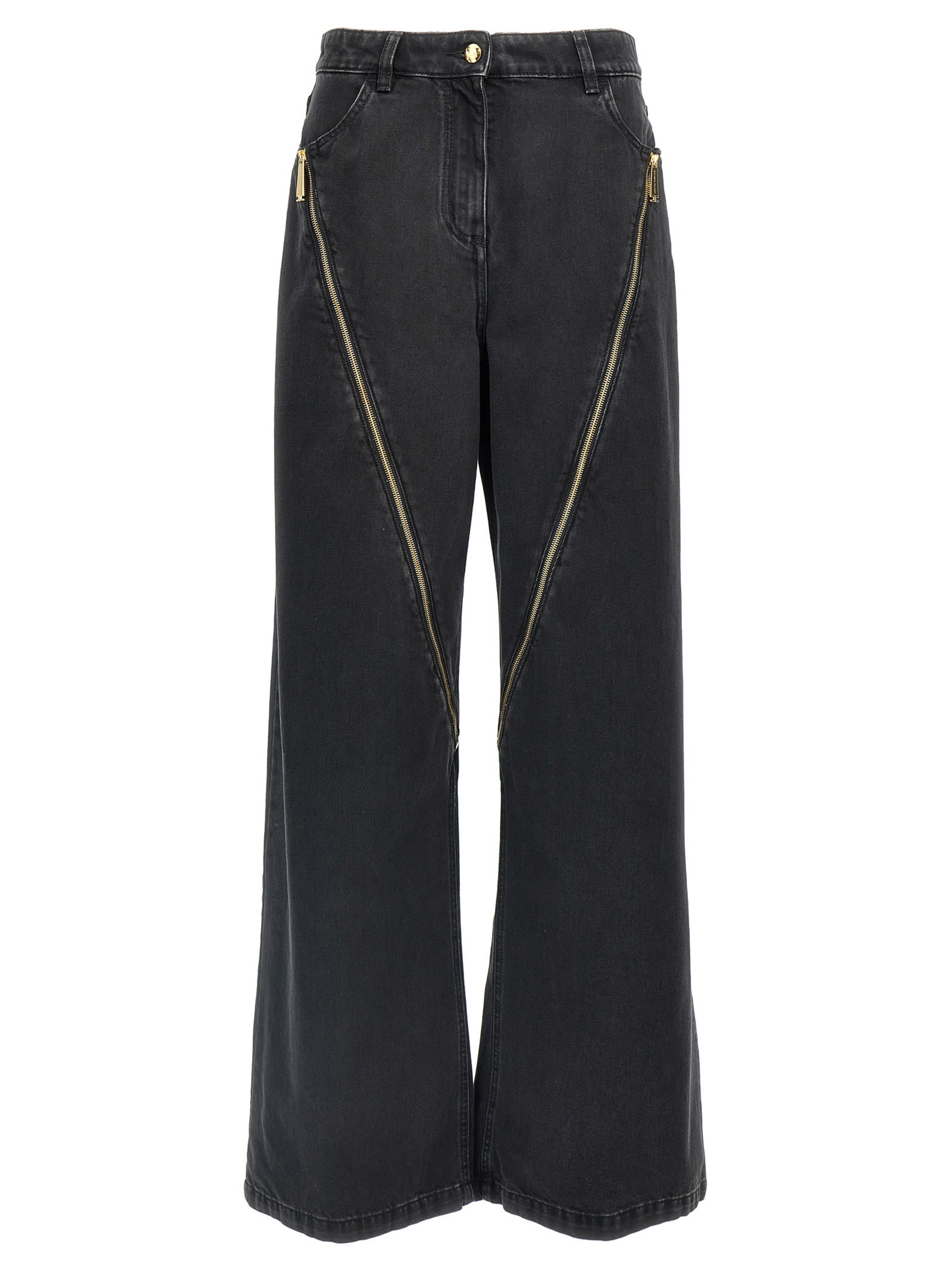 Shop Elisabetta Franchi Zip Detail Jeans In Black