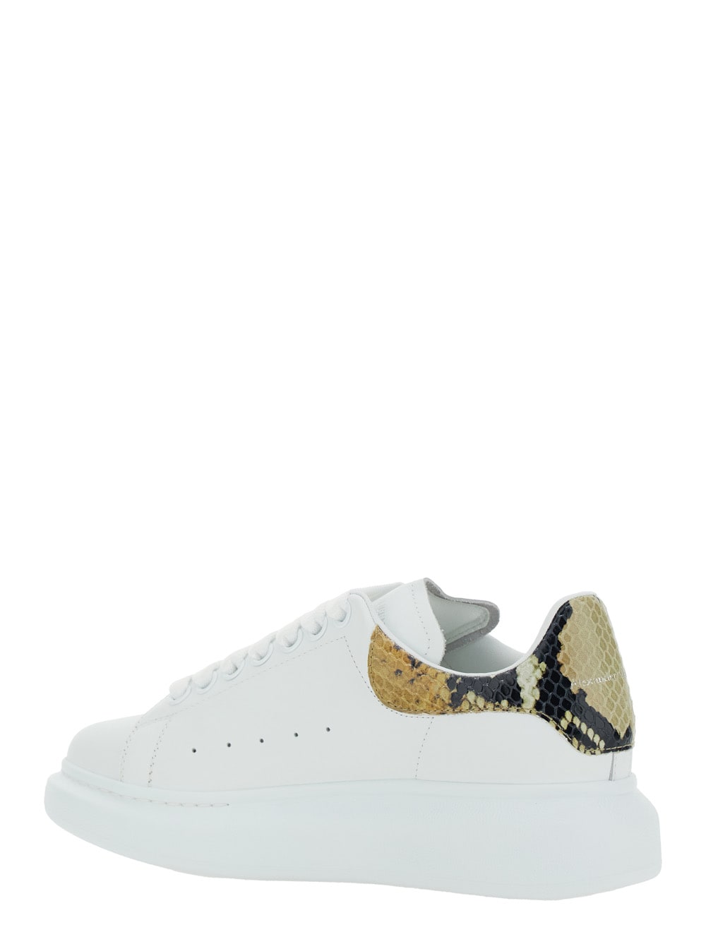 Alexander Mcqueen White Oversize Sneakers With Snake Print On The Heel In Leather Woman In White