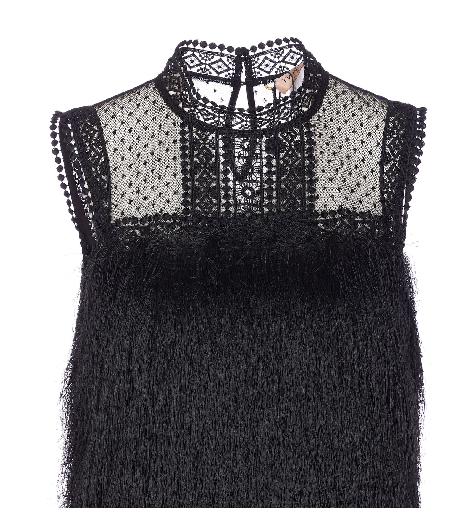 Twinset Lace-detail Sleeveless Mini Dress In Black