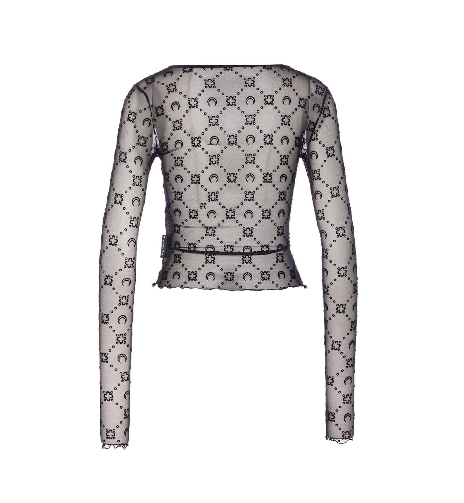 Marine Serre Moonogram Mesh Flock Long Sleeves Top In Black
