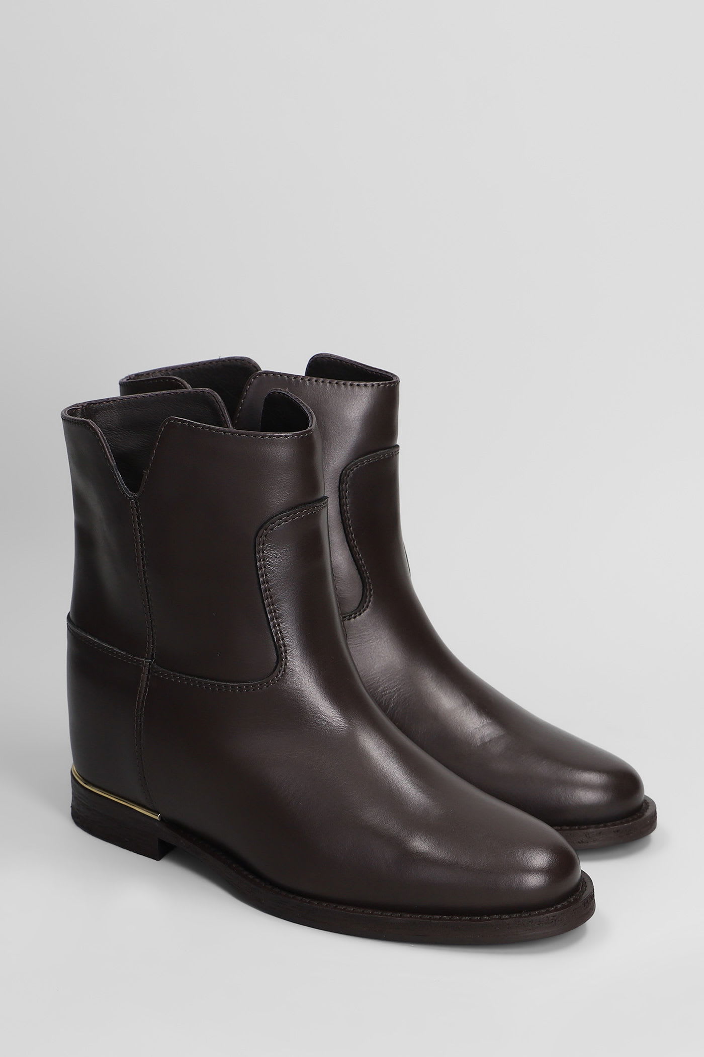 Via Roma 15 Ankle Boots Inside Wedge In Dark Brown Leather In Brown