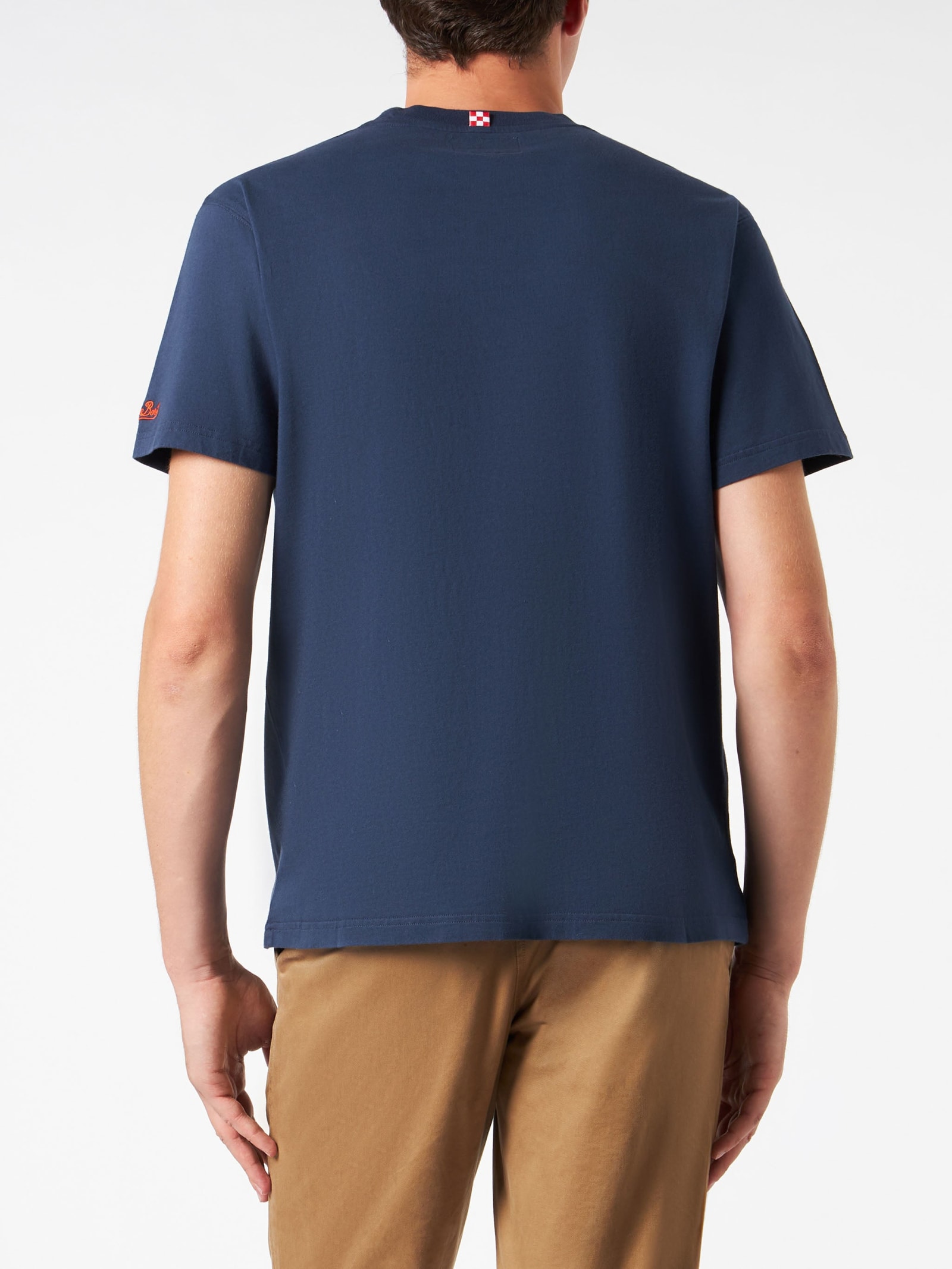 Mc2 Saint Barth Man Heavy Cotton T-shirt With Spritz Print In Blue
