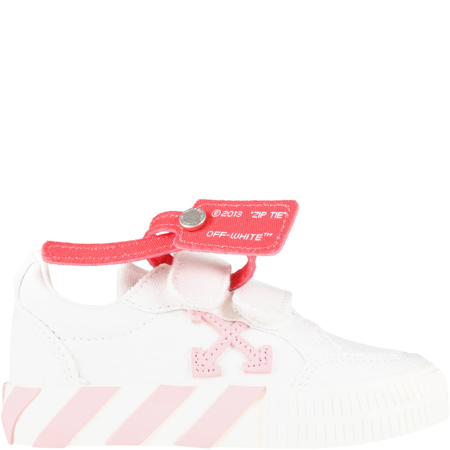 Off-White White Sneakers For Girl With Iconic Pink Arrow