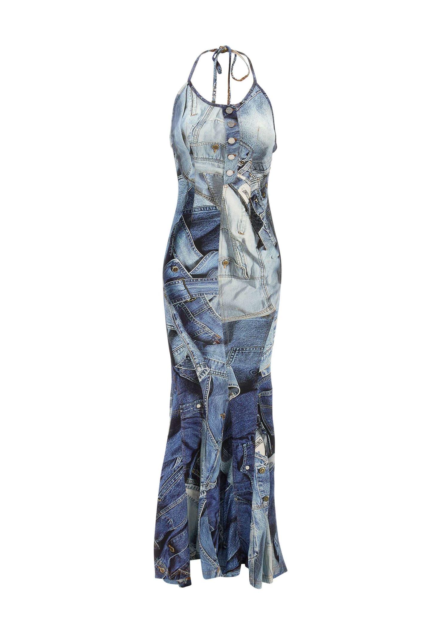 M05CH1N0 JEANS DENIM PRINT VISCOSE ORGANZA DRESS