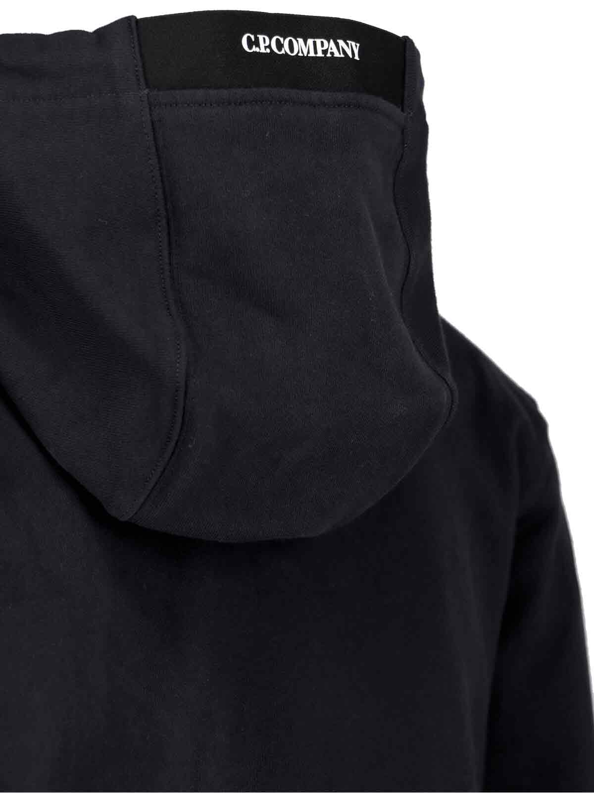 C.p. Company Classic Black Hoodie With Kangaroo Pocket And Signature Detail In Multi