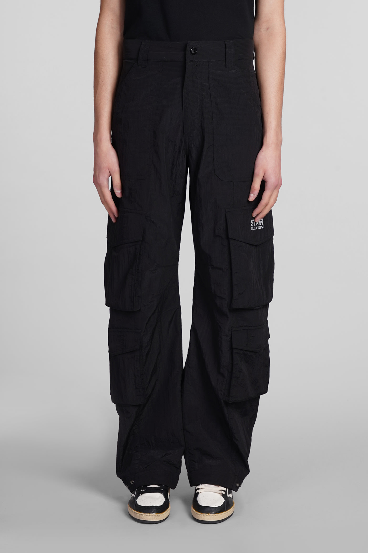 GOLDEN GOOSE PANTS IN BLACK NYLON