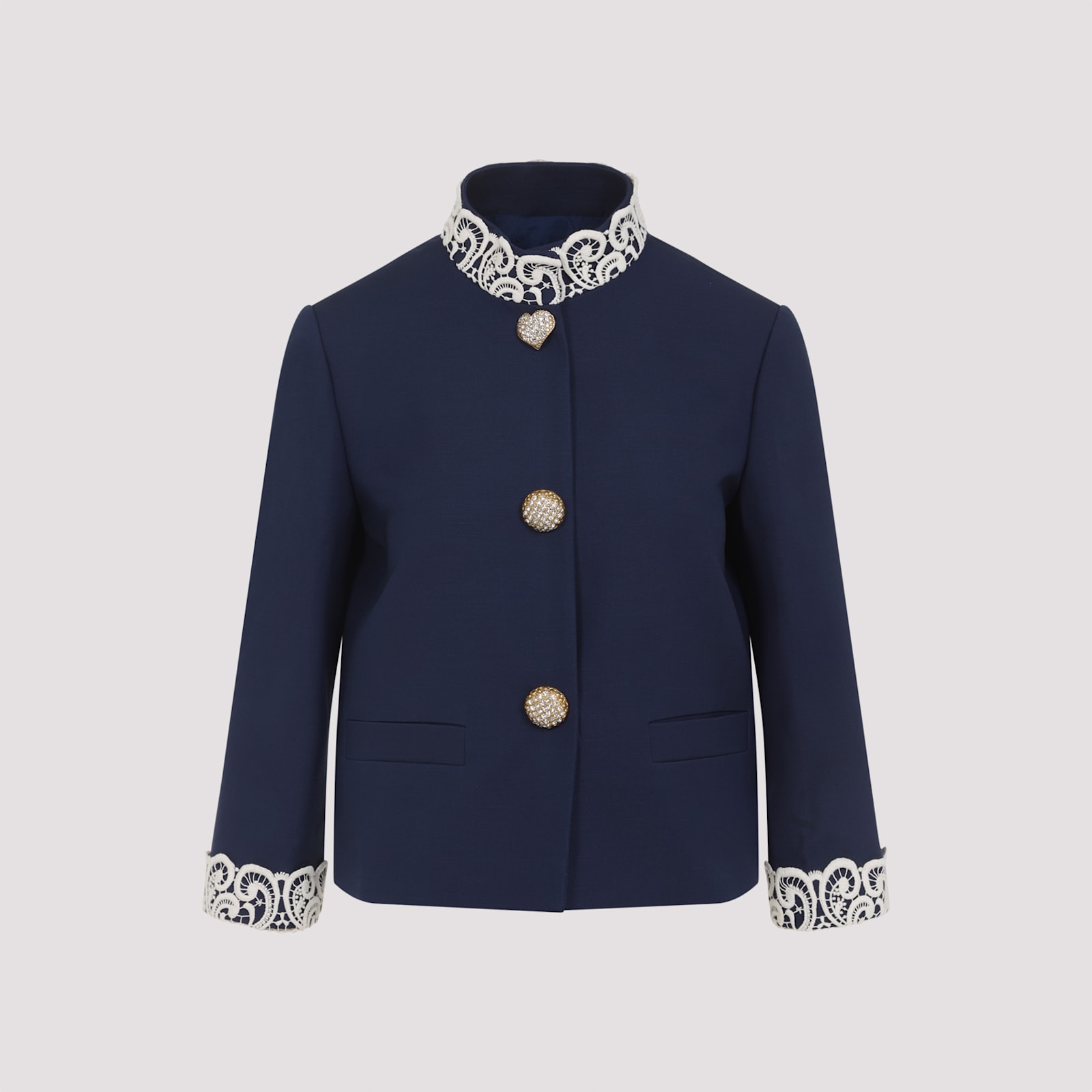 Valentino Lace-insert Virgin Wool Jacket In Blue