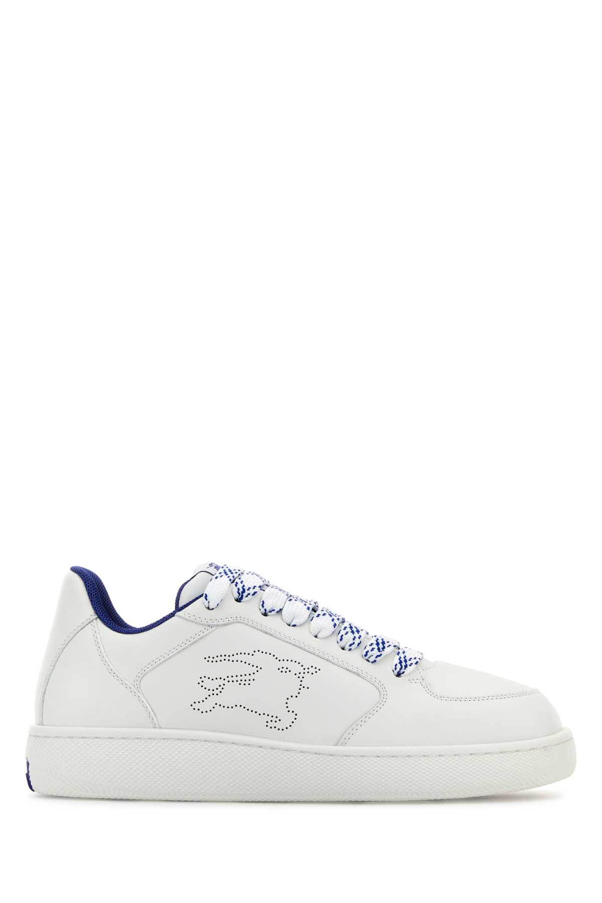 Shop Burberry White Leather Stock Sneakers