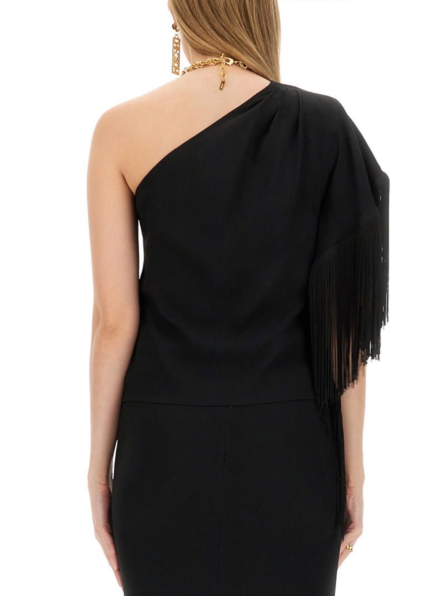 Moschino One-piece Top With Fringed Shoulder Detail In Black