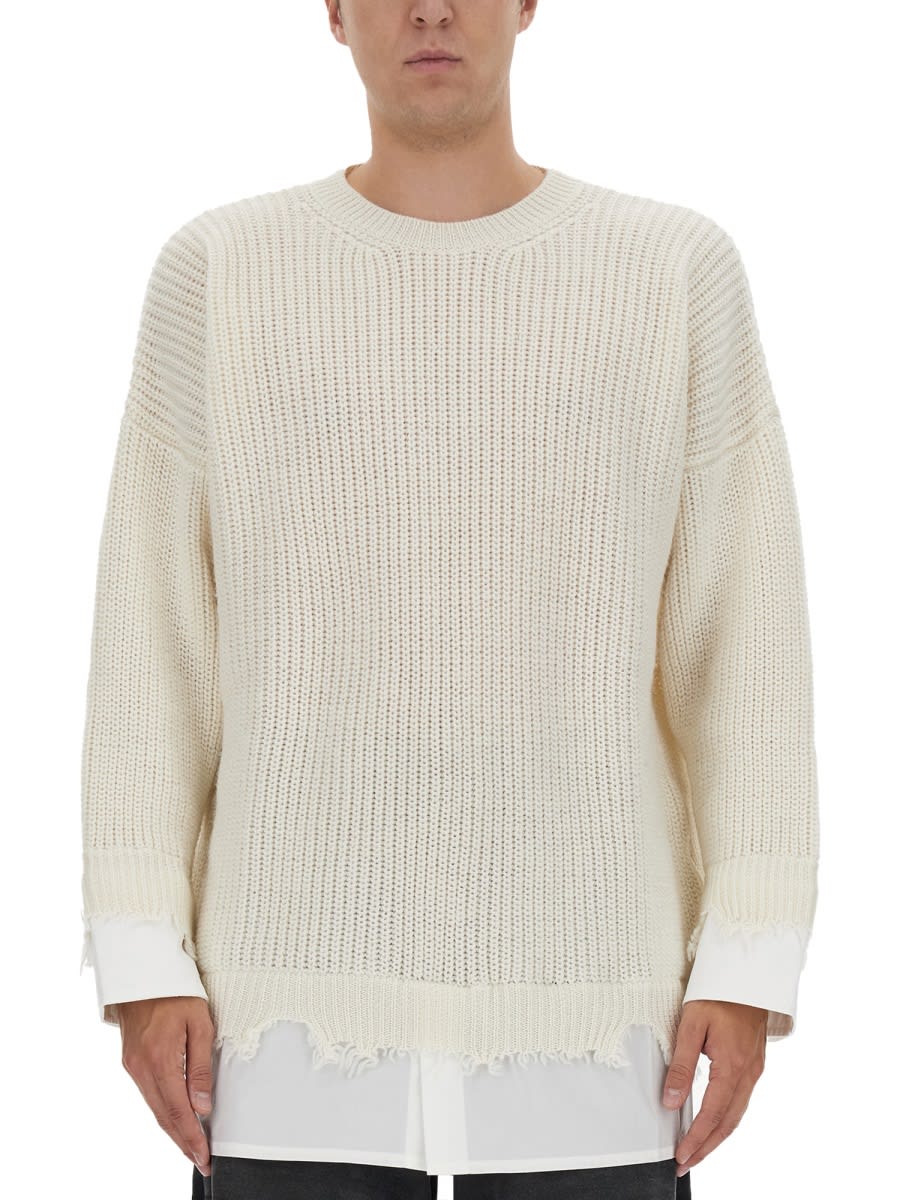 Shop Mm6 Maison Margiela Shirt Bottom Sweater In Ivory