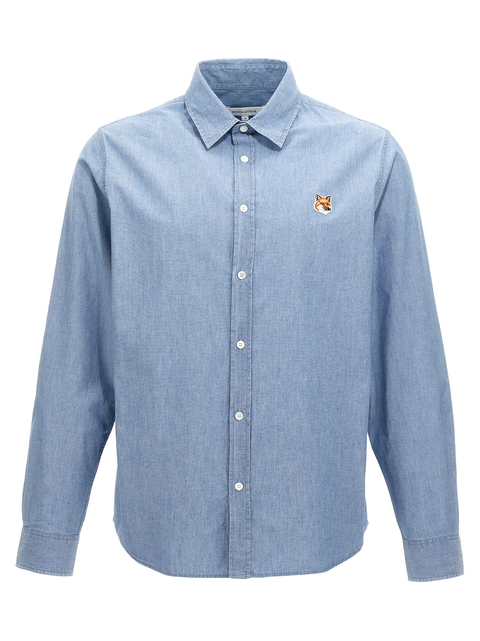 Shop Maison Kitsuné Fox Head Classic Shirt In Light Blue