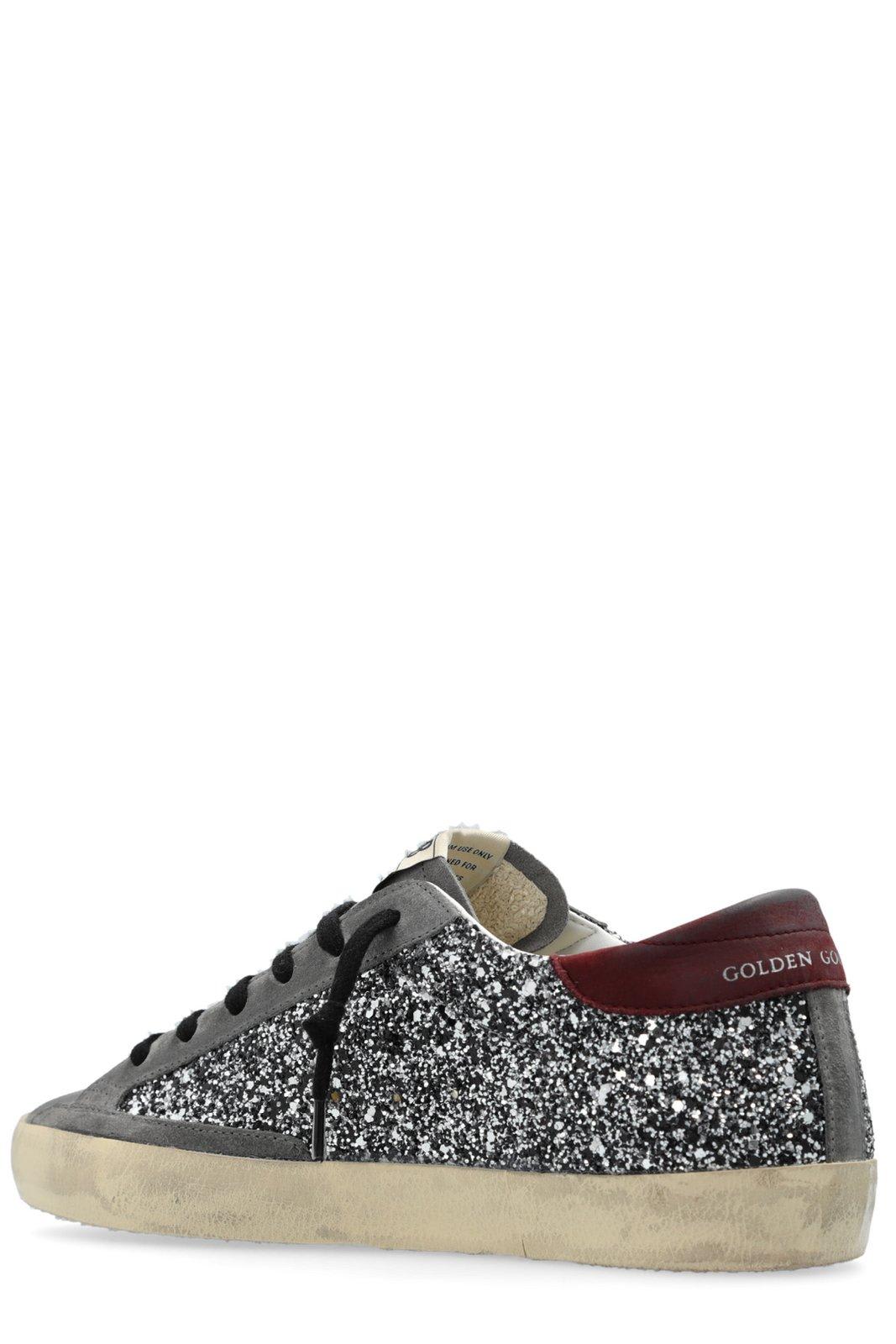 Shop Golden Goose Glittered Lace-up Sneakers In Silver Blk Gray