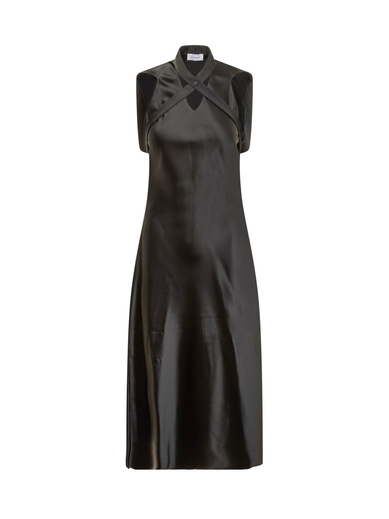 Shop Off-white Satin Dress In Black